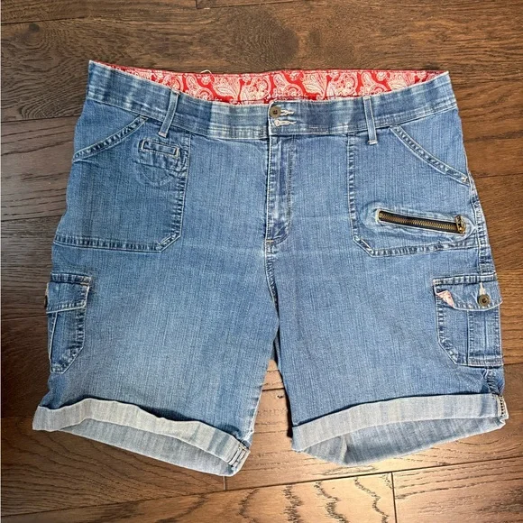 Lee Women's Comfort Waistband Shorts Stretch Denim Sz 18 Plus Cargo Pockets Y2k - Picture 1 of 10